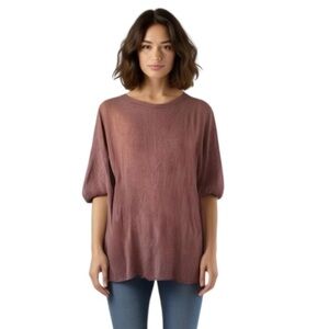 Purple Crew Neck 3/4 Sleeve Loose Long Fit Lightweight Casual Tunic Top L